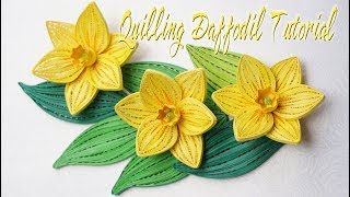 QUILLING DAFFODIL FLOWER TUTORIAL  paper narcissus  quilling flor de narciso tutorial [upl. by Brucie]