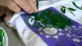 Painting on knits with Jacquard paints stencils and sponge [upl. by Eicart]