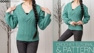 How to Crochet V Neck Sweater  Pattern amp Tutorial DIY [upl. by Bernat979]