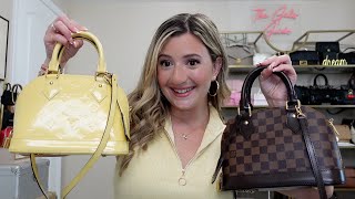 Louis Vuitton Alma BB InDepth Review Vernis Leather vs Damier Ebene I am OBSESSED 💛 [upl. by Salaidh]