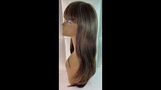 Hair Wig LIGHT CARAMEL BROWN with blonde highlights Long Straight  Bangs Natural  Cosplay Anime [upl. by Sager]