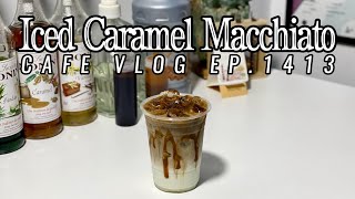 Cafe Vlog EP1413  Iced Caramel Macchiato  Medium size  Caramel Macchiato [upl. by Leasim]