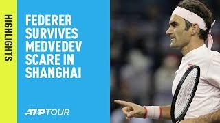 Highlights Federer Survives Medvedev Scare In Shanghai 2018 [upl. by Drawdesemaj410]