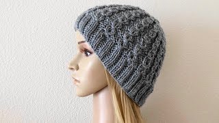 How To Knit A Eyelet Mock Cable Rib Stitch Hat Lilus Handmade Corner Video  186 [upl. by Champagne453]