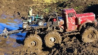 RC ADVENTURES  ATV used in Muddy Escape  6x6 RC Truck gets Stuck [upl. by Lorie]