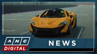 Formula One driver Norris rides around Silverstone in Legobuilt McLaren P1 replica  ANC [upl. by Reames]