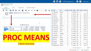 PROC MEANS  1  Proc Means in SAS  Basic Use of Proc Means to Summarize a Data Set [upl. by Zzaj241]