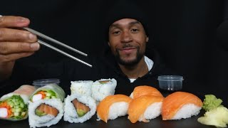 Sushi Mukbang Salmon Nigiri  Salmon Rolls  Shrimp Summer Rolls [upl. by Adnalu]