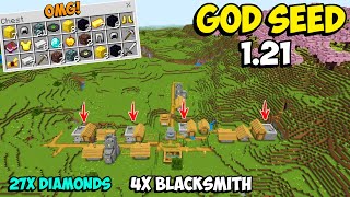 Four Blacksmith Village amp Tons of Loot Diamonds  Minecraft 121 Bedrock amp PE Seed [upl. by Tallulah]