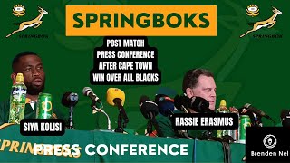 SPRINGBOKS Cape Town test vs All Blacks Post match presser with Rassie Erasmus Siya Kolisi [upl. by Gaut867]