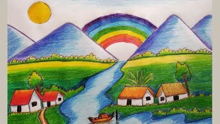 How to draw easy scenery6  easy scenery drawing6 [upl. by Templa]