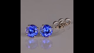 14K White Gold Round Brilliant Tanzanite Studs 138 Carats [upl. by Suiratnod]