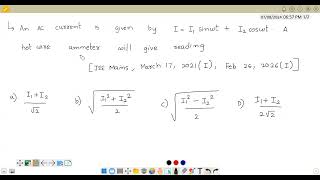 JEE Mains Alternating Current March 17 2021 An AC current is given by [upl. by Hachmann458]