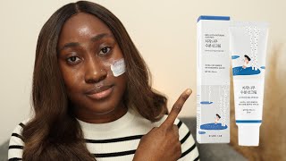 Round Lab Birch Juice Moisturizing Sunscreen SPF 50 Review on Dark Skin  TamunoAbbey [upl. by Sul]