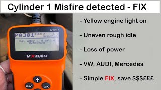 Cylinder 1 Misfire Detected  Error code P0301  VW polo Audi Toyota Mercedes FIX [upl. by Eadahc]