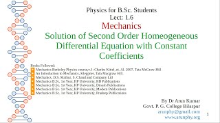 Lecture 16 Solution of Second Order Homogeneous Differential Equation with Constant Coefficients [upl. by Aynnek932]