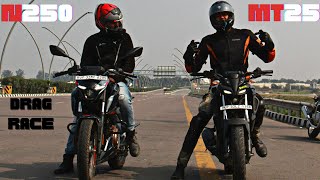 Pulsar N250 vs Yamaha MT15 Drag Race [upl. by Dorman]