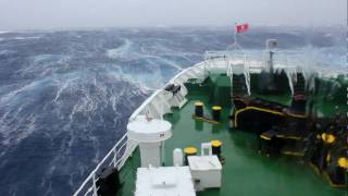 Travel  Trip 100  Antarctic Expedition  Drake Passage Storm Huge wave hits ship at 1 min 5 secs [upl. by Bilak]