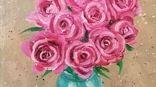 Flower Painting Tutorial In Acrylics Paint Roses Step by Step [upl. by Hammer]