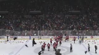 Teddy bears litter ice in Winterhawks game [upl. by Singband476]