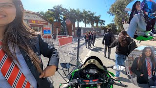 First Day in College on My Kawasaki Zx10r  Bunny Helmet Cover  Cute Girl Reaction z900 kawasaki [upl. by Otrebire516]