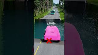 Bus vs water pit 29  carsvswaterpit beamngdrive doubleflatbedtrailertruckvsspeedbumps [upl. by Syxela]