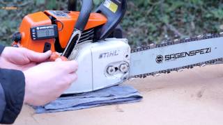 Utilisation du comptetours sur une tronçonneuse Stihl [upl. by Ades]