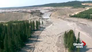 Aerial view of destruction caused by Mount Polley Mine tailings pond breach [upl. by Almita]