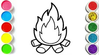 Burning Fire Drawing Painting and Coloring for Kids amp Toddlers  How to draw Fire for Kids Easy [upl. by Bunns]