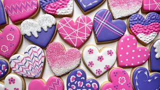 HEART COOKIES  Satisfying Cookie Decorating of Heart Cookies with Royal Icing [upl. by Kruger121]