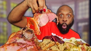 WHOLE BAKED HAM amp DRESSING SOULFOOD MUKBANG  PRE  THANKSGIVING [upl. by Stannfield484]