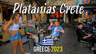 Platanias Crete Chania casual EVENING walking tour 4k Kreta Greece 2023 [upl. by Nitsud]