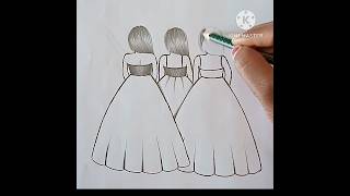 How to draw three girls friendship 💗howtodraw bestfriend bffdrawing easydrawgirl art sketch [upl. by Pangaro919]