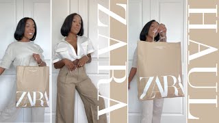 ZARA HAUL  SPRING BASICS YOU NEED IN YOUR WARDROBE  NEUTRAL STYLES  Andrea Renee [upl. by Adamis]