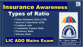 Types of Ratio  Claim Settlement Ratio  Combined Ratio  Persistency Ratio  ICR  LIC ADO Mains [upl. by Moe793]