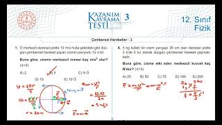 Test3 Çembersel Hareket  Meb Kazanım Kavrama Testi 12 Sınıf  KK3 [upl. by Natsreik]