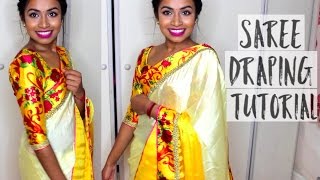 How to Drape a Saree in 5 Minutes Tutorial Hanging Pallu  Thuri Makeup [upl. by Magdala]