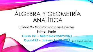 1K7 y 1S1  Transformaciones Lineales  Primer Parte  16092021 [upl. by Singleton]