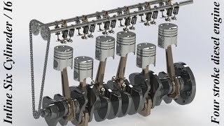 DOHC Inline six cylinder  i6 four stroke diesel engine working animation Solidworks amp Photoview360 [upl. by Steere]