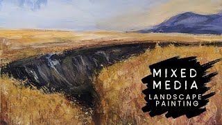 MixedMedia Landscape Painting Tutorial mixedmediaart landscapepainting [upl. by Ecissej]