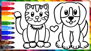 Dibuja y Colorea Un Lindo Gato Y Un Perro 🐱❤️🐶 Dibujos Para Niños [upl. by Corey]