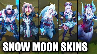 All Snow Moon Skins Spotlight Kayn Ahri Caitlyn Morgana Varus Illaoi League of Legends [upl. by Fraze]