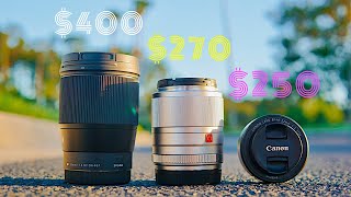 3 Great Lenses for Canon M50  Sigma 16mm f14 Viltrox 23mm f14 Canon 22mm f2 [upl. by Pat158]