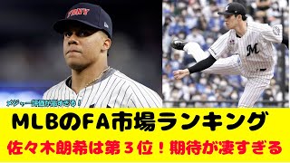 MLBのFA市場ランキングで佐々木朗希が3位！メジャー評価が高すぎる！ [upl. by Akina]