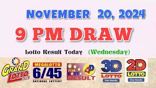 Lotto Result Today 9pm Draw November 20 2024 655 645 4D Swertres Ez2 PCSO [upl. by Kaela]