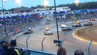 Brisca F1 at Ipswich 2018 and 175 tears off the Armco after a big hit from 197 [upl. by Dong489]