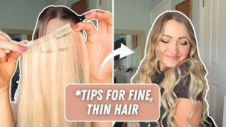 HOW TO APPLY CLIP IN HAIR EXTENSIONS FOR THIN HAIR  tips for short thin hair [upl. by Eiramik684]