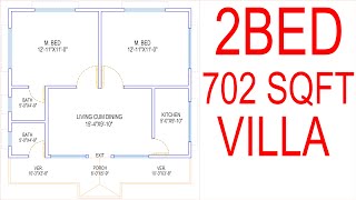 HOUSE PLAN DESIGN  EP 62  700 SQUARE FEET 2 BEDROOMS HOUSE PLAN  LAYOUT PLAN [upl. by Nnyladnarb]