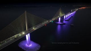 Florida Sunshine Skyway Bridge Beauty from a Disaster Aerial footage from night to sunrise [upl. by Yantruoc]