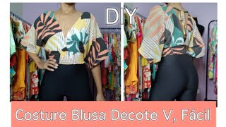 Costure Blusa com Decote V Corte e Costura Fácil para iniciantes Com Lastex DIY [upl. by Anar260]